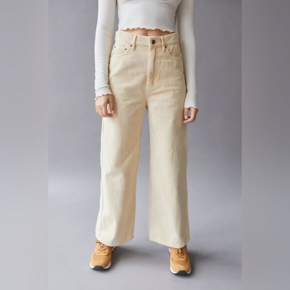 Urban Outfitters High Rise BDG Corduroy Pants Wide Leg Pale Yellow - Picture 1 of 12